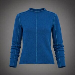 We The Free 100% Cashmere Sweater Women XS Roll Neck Seam Detail Blue Boho Indie